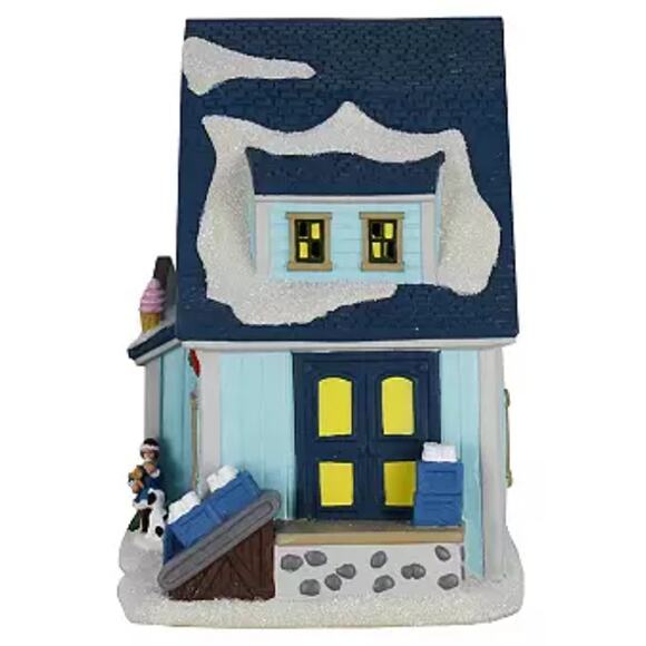 Christmas Village Ice Cream Shop Blue Barn St Nicholas Square 2022 w/ Box Light - Picture 4 of 9